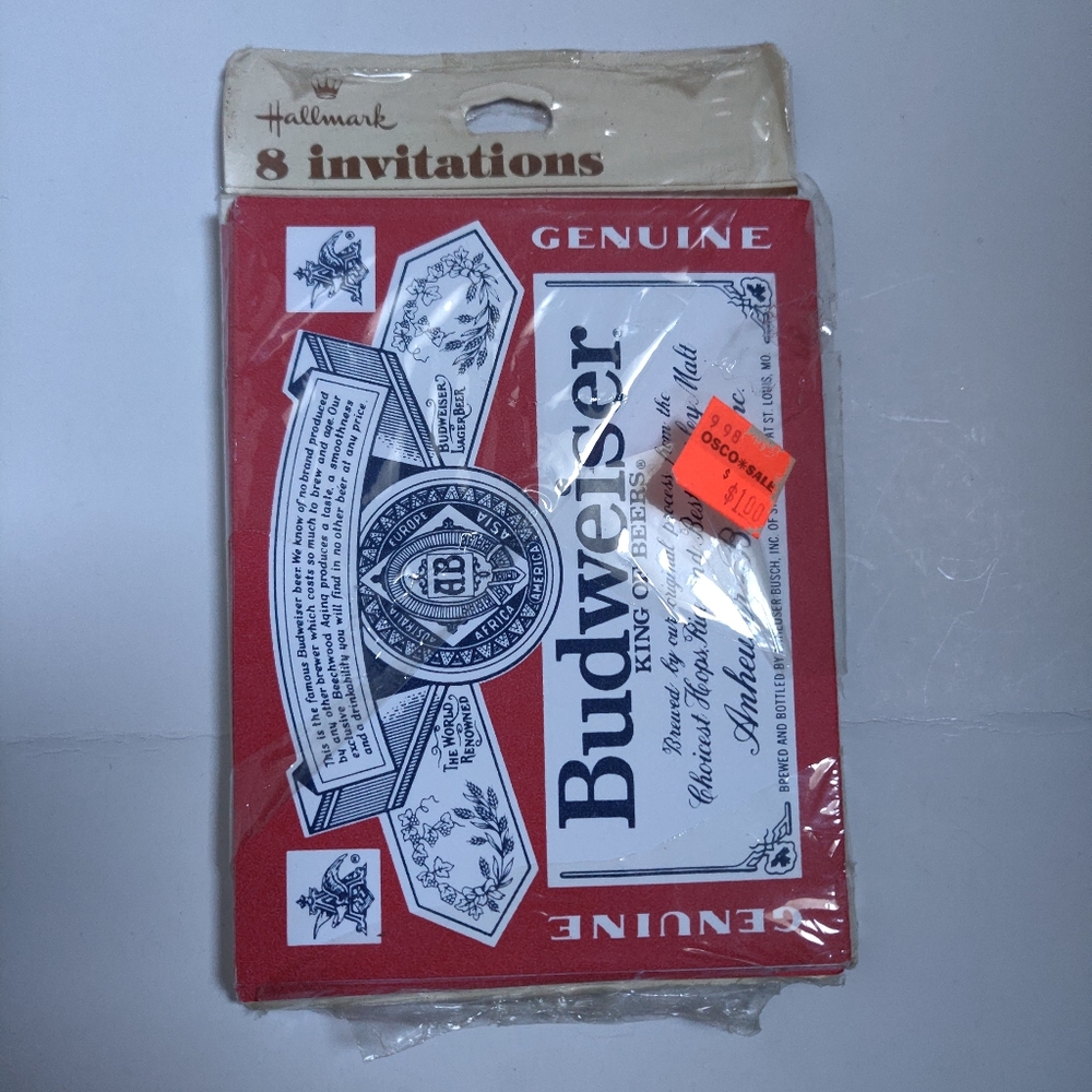 Vintage Hallmark Budweiser Party Invitations Pack of 8 with Envelopes